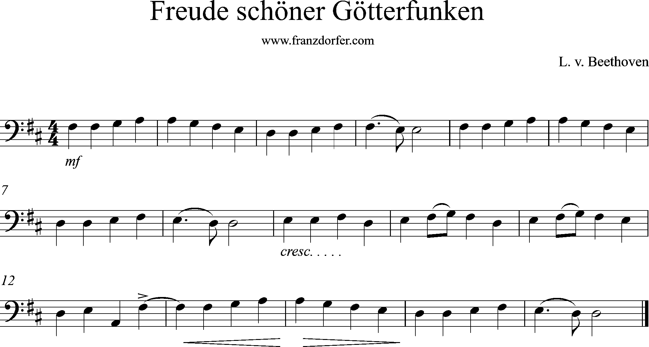 Cellonoten-Europahymne, D-Dur